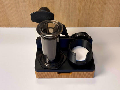 AeroPress Station Organizer, Filters, Scoop and Stirrer. Optional Drawer for Scale. Coffee Bar Stand
