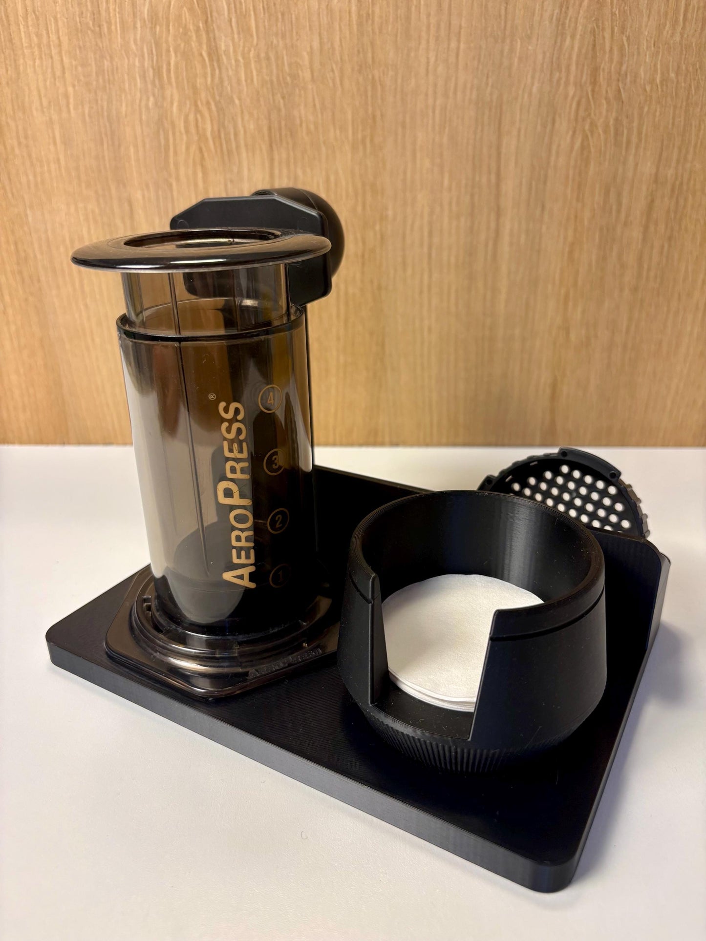 AeroPress Station Organizer, Filters, Scoop and Stirrer. Optional Drawer for Scale. Coffee Bar Stand