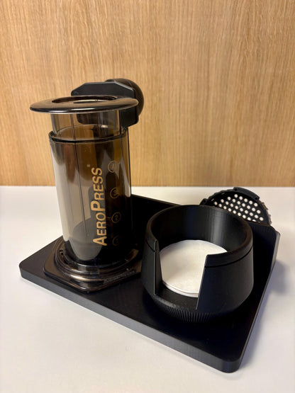 AeroPress Station Organizer, Filters, Scoop and Stirrer. Optional Drawer for Scale. Coffee Bar Stand