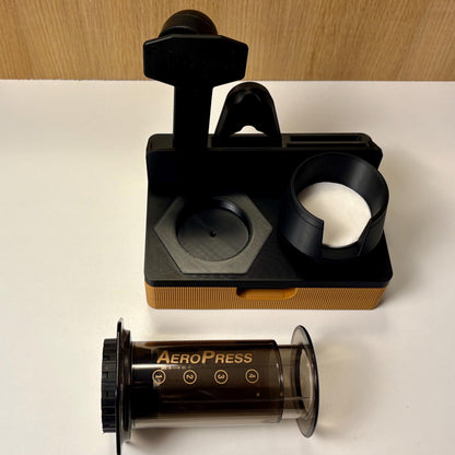 AeroPress Station Organizer, Filters, Scoop and Stirrer. Optional Drawer for Scale. Coffee Bar Stand