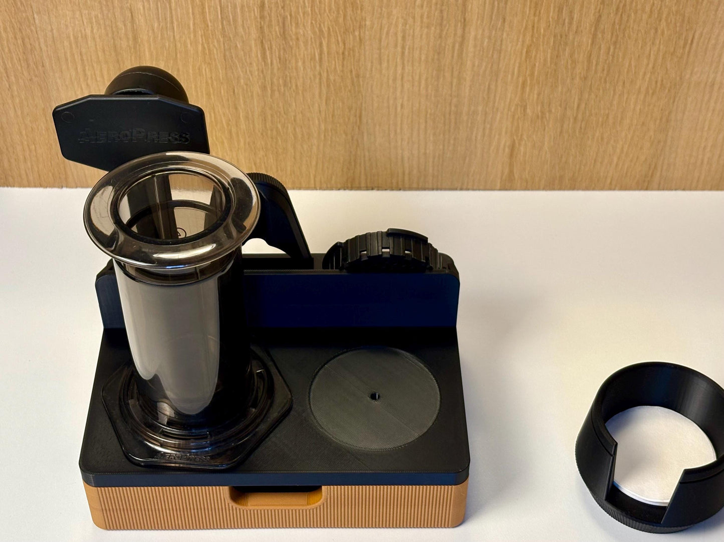 AeroPress Station Organizer, Filters, Scoop and Stirrer. Optional Drawer for Scale. Coffee Bar Stand