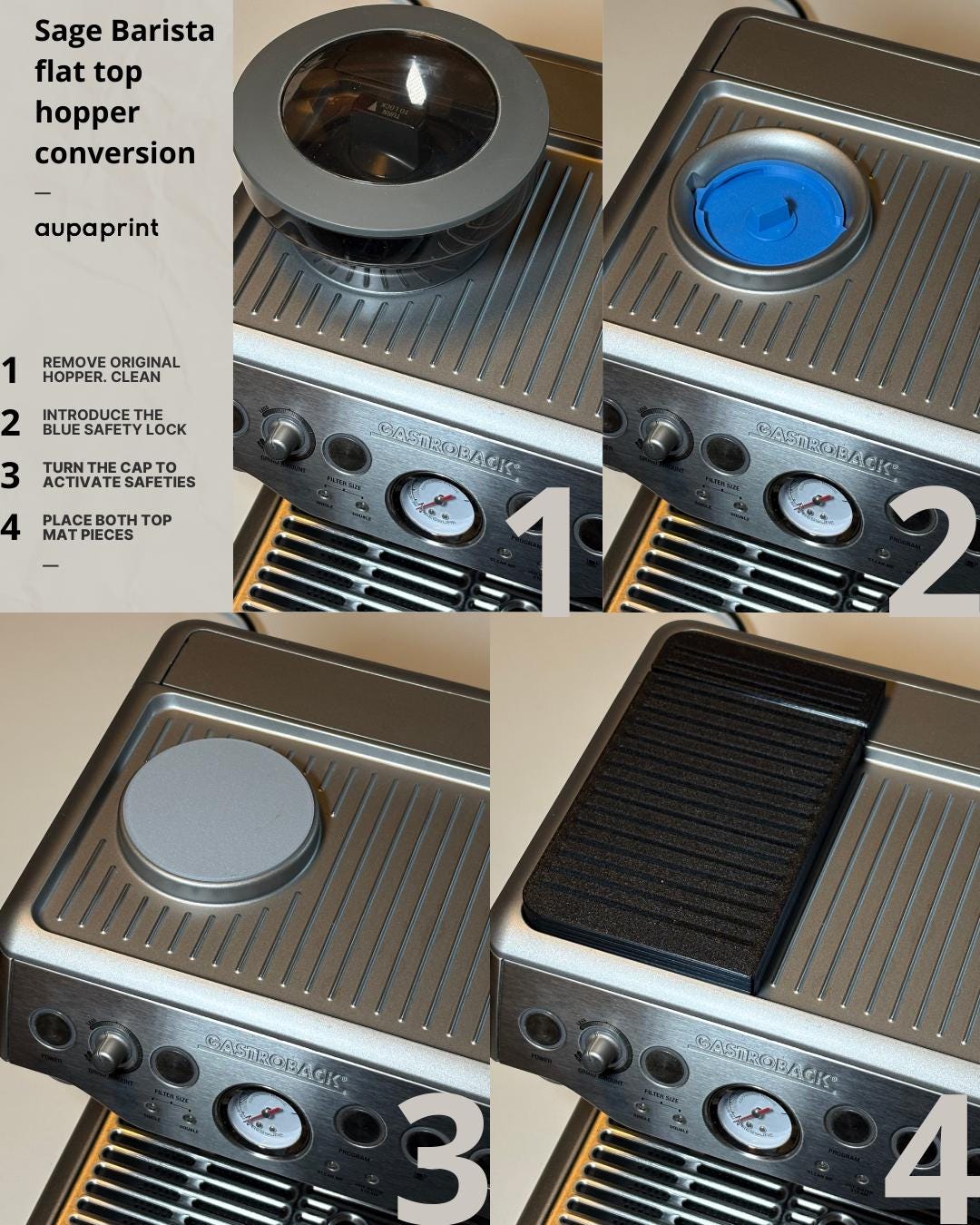 Flat Top Conversion Tray for Sage/Breville Barista Express & Barista Pro with Safety Cap